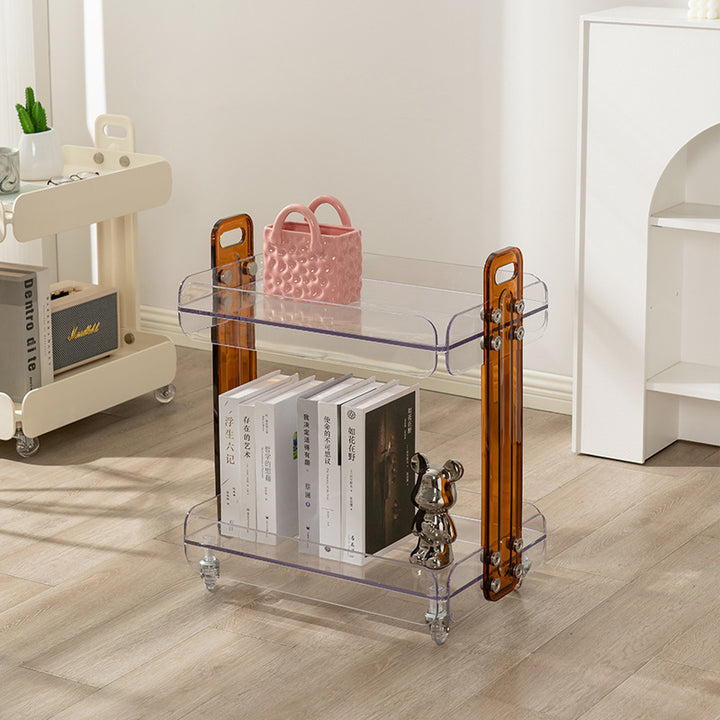 Contemporary Scandinavian Rectangular PC Movable Storage Shelf Side Table 2-Tier For Living Room
