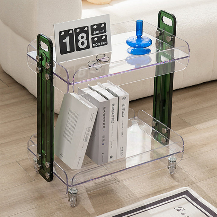Contemporary Scandinavian Rectangular PC Movable Storage Shelf Side Table 2-Tier For Living Room