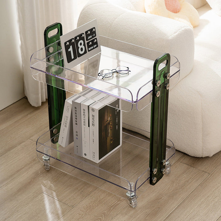 Contemporary Scandinavian Rectangular PC Movable Storage Shelf Side Table 2-Tier For Living Room