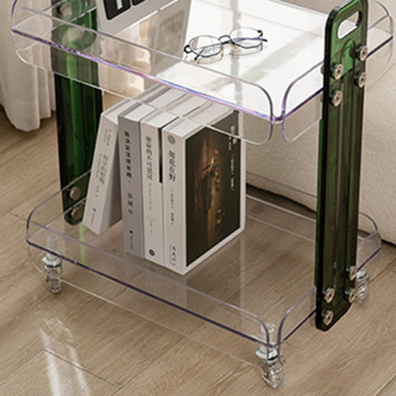 Contemporary Scandinavian Rectangular PC Movable Storage Shelf Side Table 2-Tier For Living Room