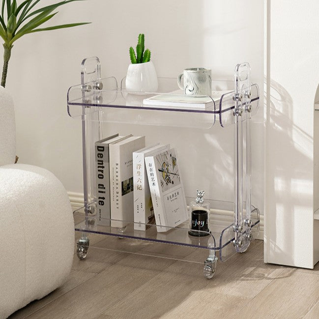 Contemporary Scandinavian Rectangular PC Movable Storage Shelf Side Table 2-Tier For Living Room