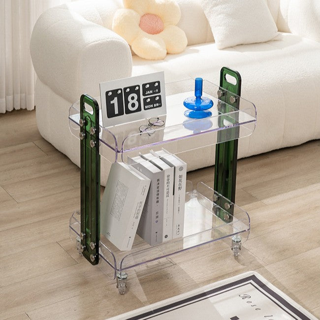Contemporary Scandinavian Rectangular PC Movable Storage Shelf Side Table 2-Tier For Living Room