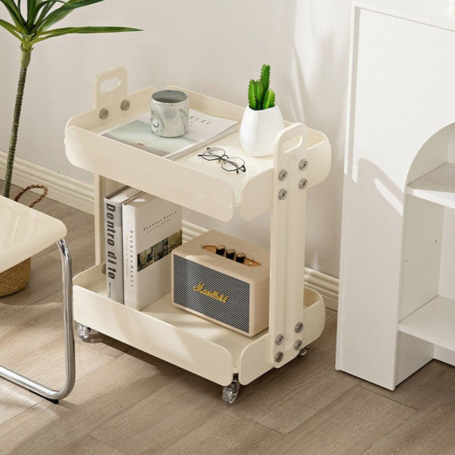 Contemporary Scandinavian Rectangular PC Movable Storage Shelf Side Table 2-Tier For Living Room
