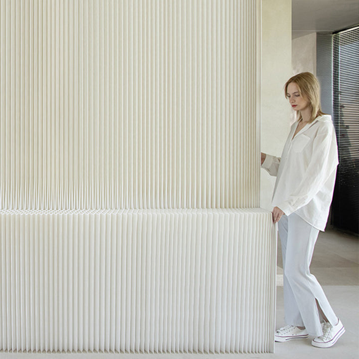 Moderner Art Deco Rechteckiger Gebogener Kraftpapier Acryl Faltbarer Raumteiler Für Wohnzimmer 