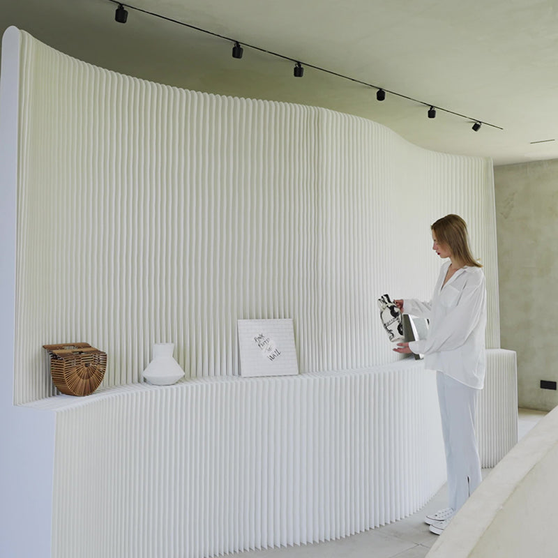 Moderner Art Deco Rechteckiger Gebogener Kraftpapier Acryl Faltbarer Raumteiler Für Wohnzimmer 