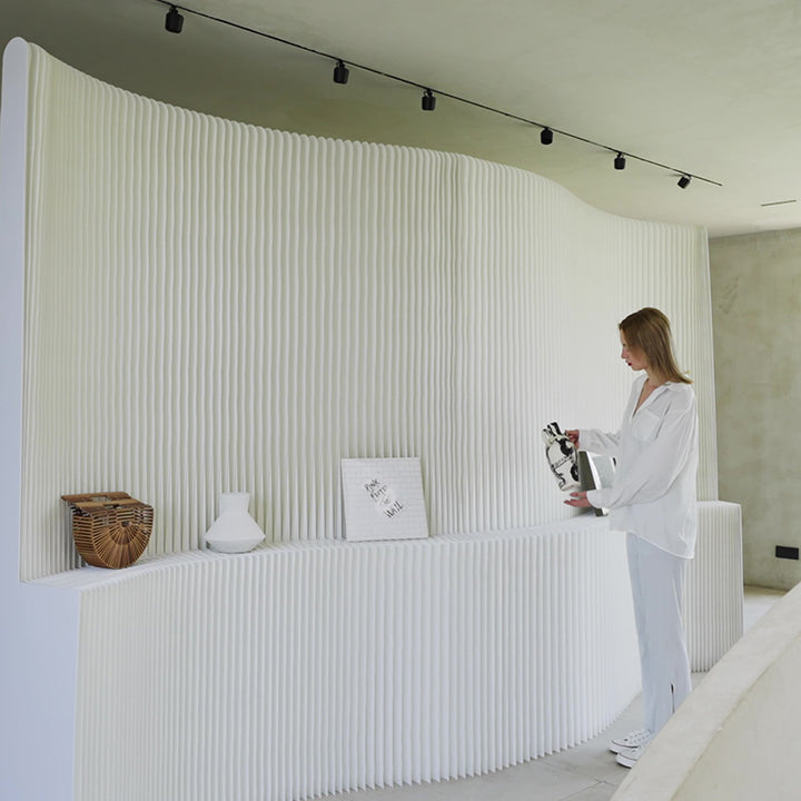 Moderner Art Deco Rechteckiger Gebogener Kraftpapier Acryl Faltbarer Raumteiler Für Wohnzimmer 