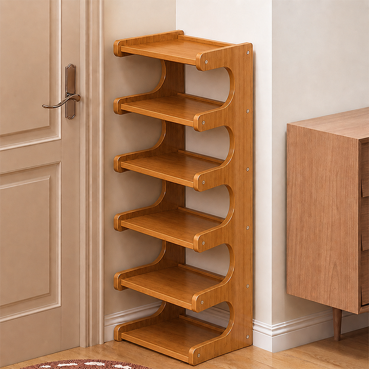 Contemporary Scandinavian Rectangular Nan Bamboo Medium-Density Fiberboard Storage Shelf Shoe Storage 2/3/4/5/6-Tier For Entryways &amp; Living Room