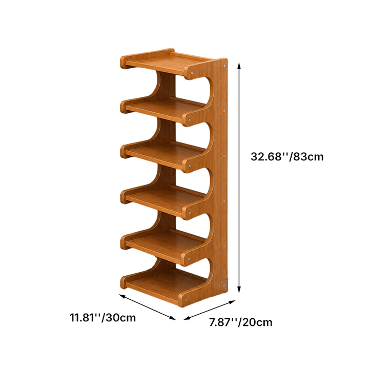 Contemporary Scandinavian Rectangular Nan Bamboo Medium-Density Fiberboard Storage Shelf Shoe Storage 2/3/4/5/6-Tier For Entryways &amp; Living Room