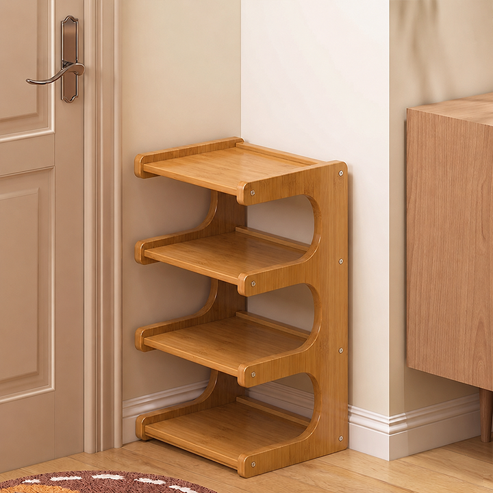 Contemporary Scandinavian Rectangular Nan Bamboo Medium-Density Fiberboard Storage Shelf Shoe Storage 2/3/4/5/6-Tier For Entryways &amp; Living Room