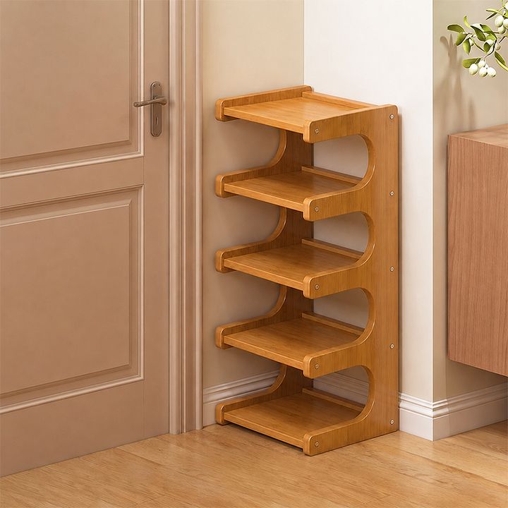 Contemporary Scandinavian Rectangular Nan Bamboo Medium-Density Fiberboard Storage Shelf Shoe Storage 2/3/4/5/6-Tier For Entryways &amp; Living Room