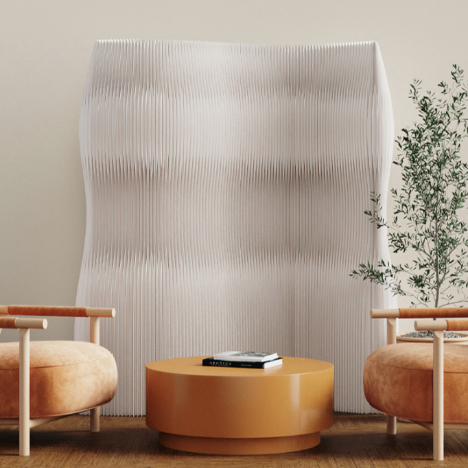 Modern Art Deco Rectangular Curved Kraft Paper Acrylic Foldable Room Divider For Living Room