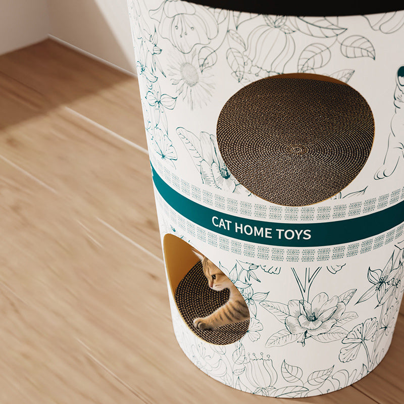 Contemporary Creative Round Cardboard Corrugated Cat Bed 1/2-Tier For Bedroom &amp; Living Room