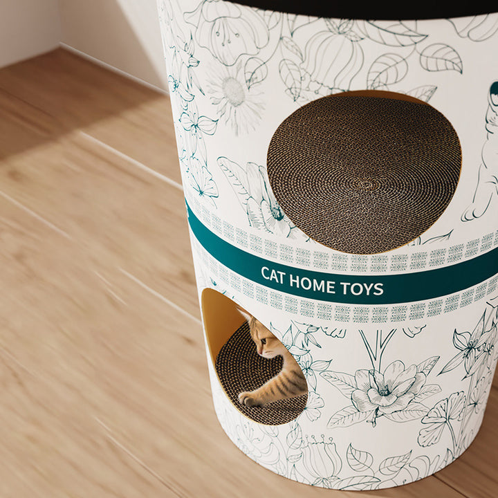 Contemporary Creative Round Cardboard Corrugated Cat Bed 1/2-Tier For Bedroom &amp; Living Room