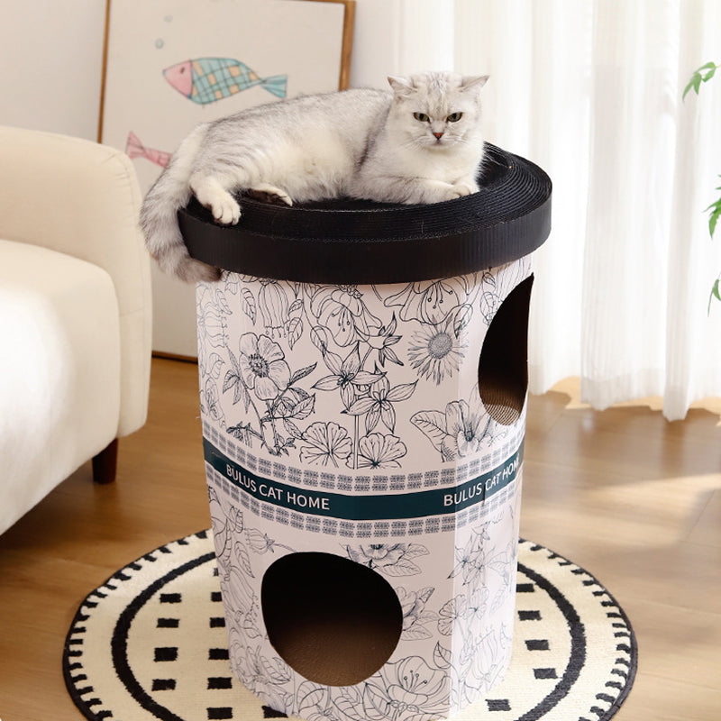 Contemporary Creative Round Cardboard Corrugated Cat Bed 1/2-Tier For Bedroom &amp; Living Room