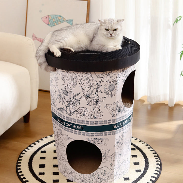 Contemporary Creative Round Cardboard Corrugated Cat Bed 1/2-Tier For Bedroom &amp; Living Room