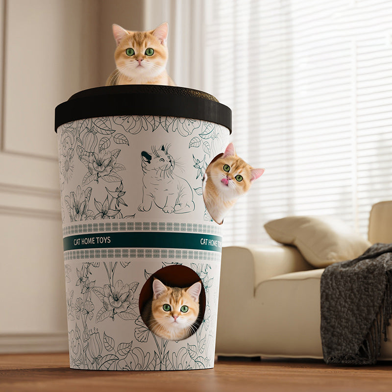 Contemporary Creative Round Cardboard Corrugated Cat Bed 1/2-Tier For Bedroom &amp; Living Room
