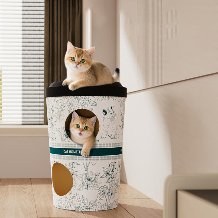 Contemporary Creative Round Cardboard Corrugated Cat Bed 1/2-Tier For Bedroom &amp; Living Room