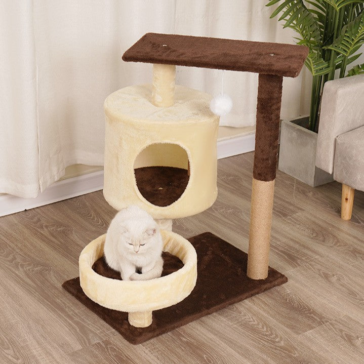 Zeitgenössischer skandinavischer runder MDF-Samtstoff-Kratzbaum 3-stufig für das Wohnzimmer 