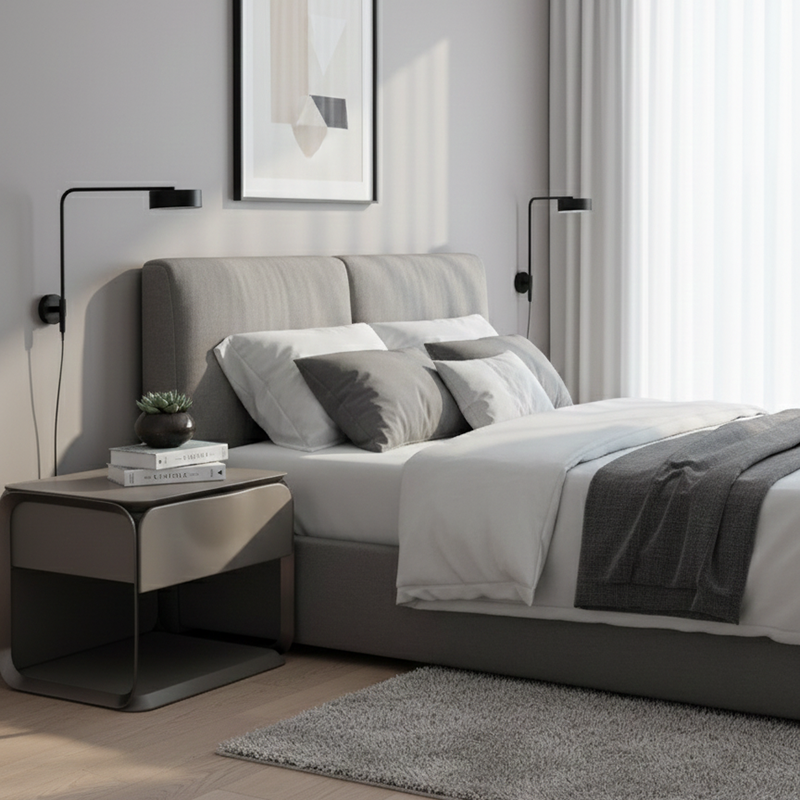 Modern Luxury White &amp; Silver Nightstand : Floating Design Microfiber Leather Drawer Front - Single Drawer Bedside Table For Bedroom