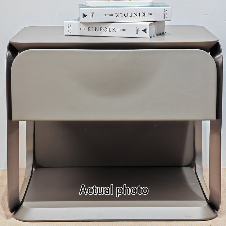 Modern Luxury White &amp; Silver Nightstand : Floating Design Microfiber Leather Drawer Front - Single Drawer Bedside Table For Bedroom