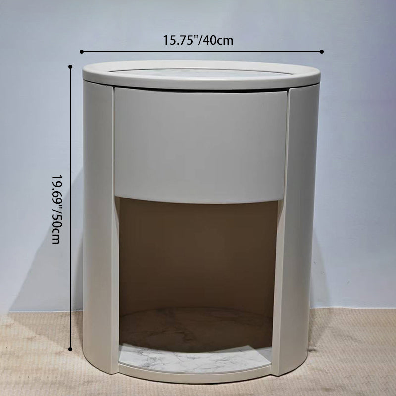 Table de chevet blanche de luxe moderne : plateau en dalle de pierre blanche - table de nuit à un tiroir pour chambre à coucher 