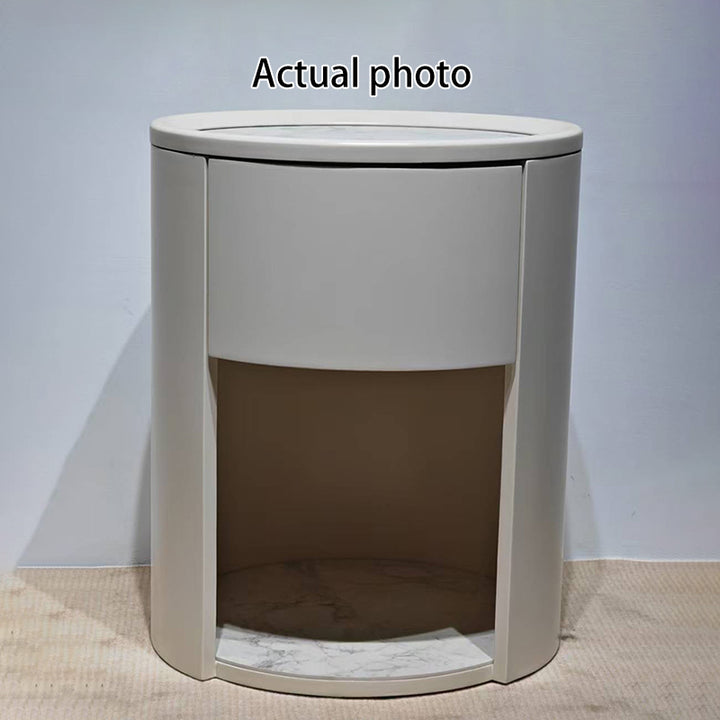 Table de chevet blanche de luxe moderne : plateau en dalle de pierre blanche - table de nuit à un tiroir pour chambre à coucher 