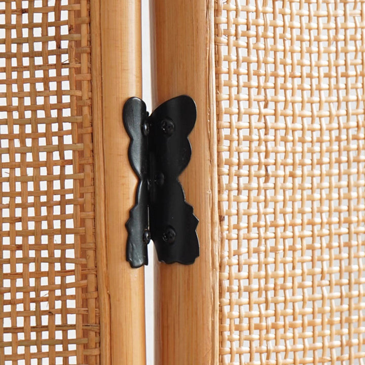Traditioneller chinesischer Holzfarbener Dreifachschirm: Natürlicher indonesischer Rattan &amp; handgewebt - Asymmetrisches gestuftes Design Raumteiler für das Wohnzimmer 