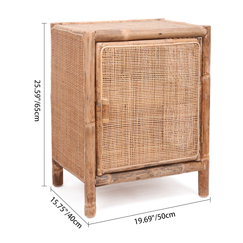Traditional Chinese Wood Color Storage Cabinet: Natural Indonesian Rattan &amp; Handwoven - Single-Cabinet Storage Sideboard For Living Room