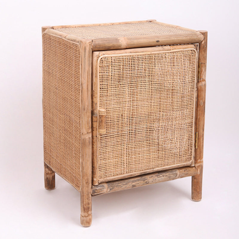 Traditional Chinese Wood Color Storage Cabinet: Natural Indonesian Rattan &amp; Handwoven - Single-Cabinet Storage Sideboard For Living Room