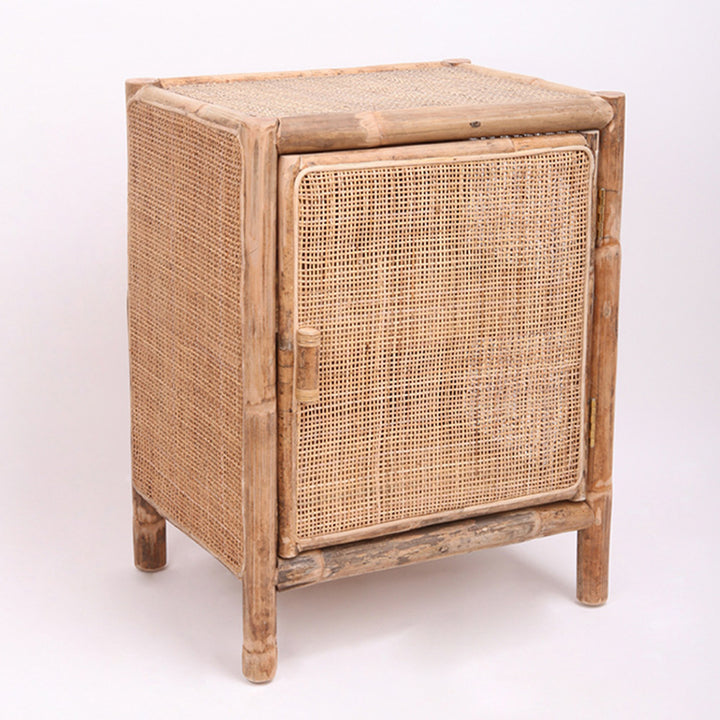 Traditional Chinese Wood Color Storage Cabinet: Natural Indonesian Rattan &amp; Handwoven - Single-Cabinet Storage Sideboard For Living Room