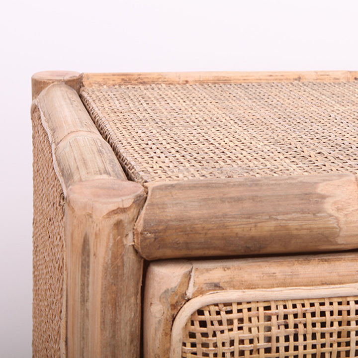 Armoire de rangement en bois couleur chinois traditionnel : rotin indonésien naturel et tissé à la main - buffet de rangement à un seul meuble pour salon 