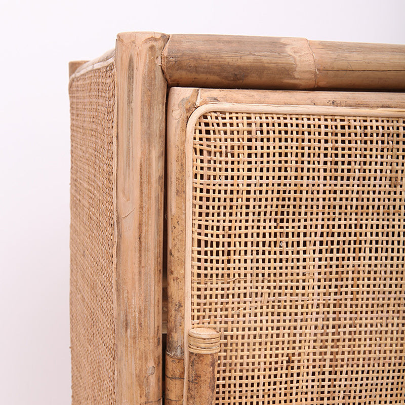 Traditional Chinese Wood Color Storage Cabinet: Natural Indonesian Rattan &amp; Handwoven - Single-Cabinet Storage Sideboard For Living Room
