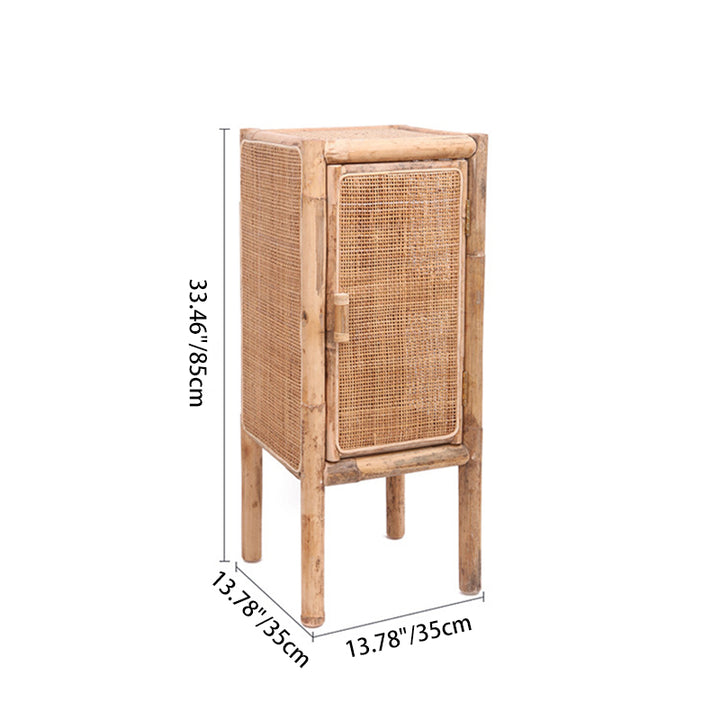 Meuble de rangement fin de style chinois traditionnel : rotin naturel indonésien et tressage artisanal - buffet de rangement peu encombrant pour salon 