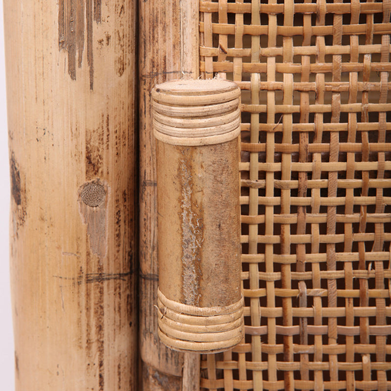 Traditional Chinese Slim Storage Cabinet: Natural Indonesian Rattan &amp; Handwoven - Space-Saving Storage Sideboard For Living Room