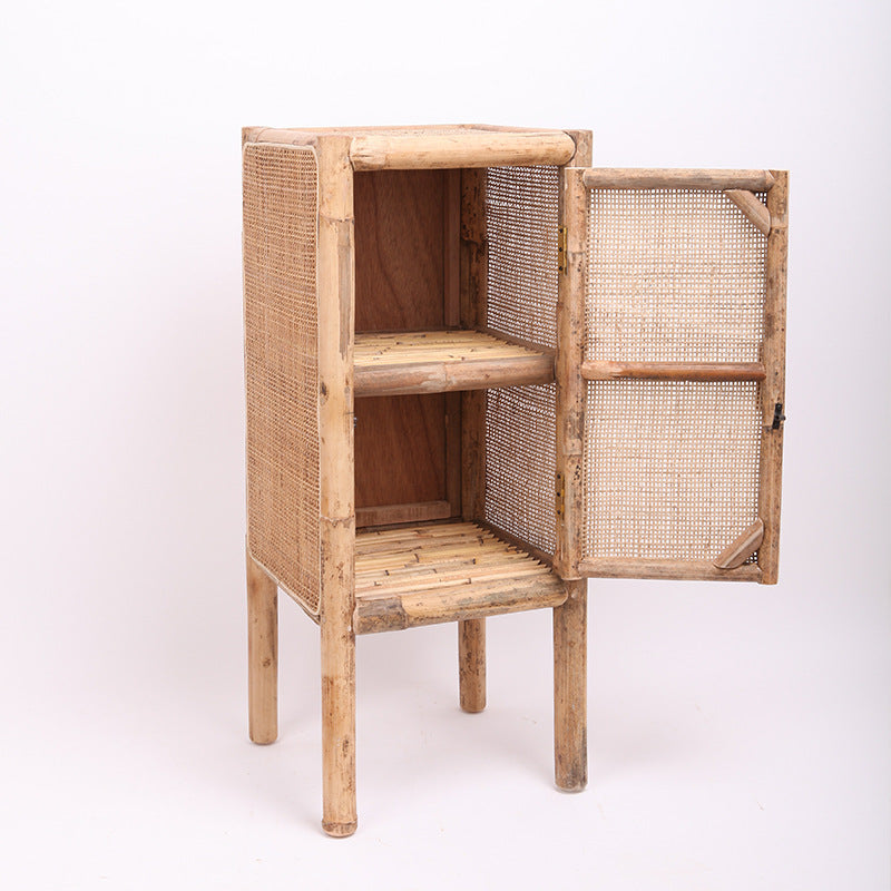 Traditional Chinese Slim Storage Cabinet: Natural Indonesian Rattan &amp; Handwoven - Space-Saving Storage Sideboard For Living Room