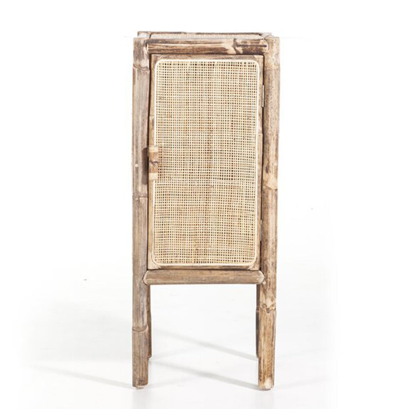 Traditional Chinese Slim Storage Cabinet: Natural Indonesian Rattan &amp; Handwoven - Space-Saving Storage Sideboard For Living Room