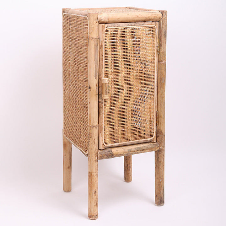 Traditional Chinese Slim Storage Cabinet: Natural Indonesian Rattan &amp; Handwoven - Space-Saving Storage Sideboard For Living Room