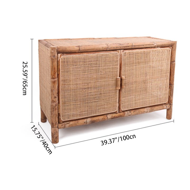 Meuble de rangement rectangulaire traditionnel chinois : rotin indonésien naturel et tressé à la main - buffet de rangement grande capacité pour salon 