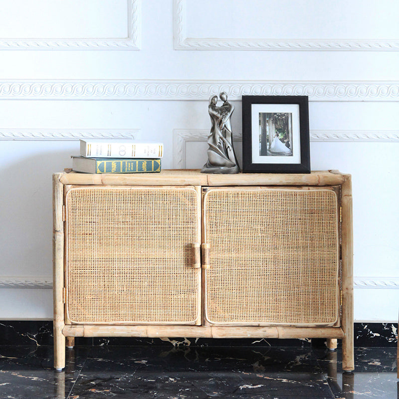 Meuble de rangement rectangulaire traditionnel chinois : rotin indonésien naturel et tressé à la main - buffet de rangement grande capacité pour salon 