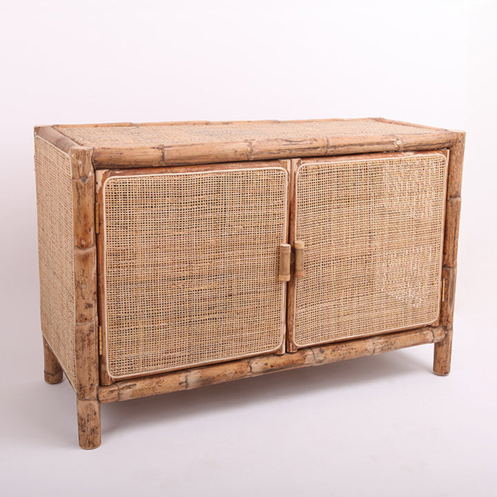 Meuble de rangement rectangulaire traditionnel chinois : rotin indonésien naturel et tressé à la main - buffet de rangement grande capacité pour salon 