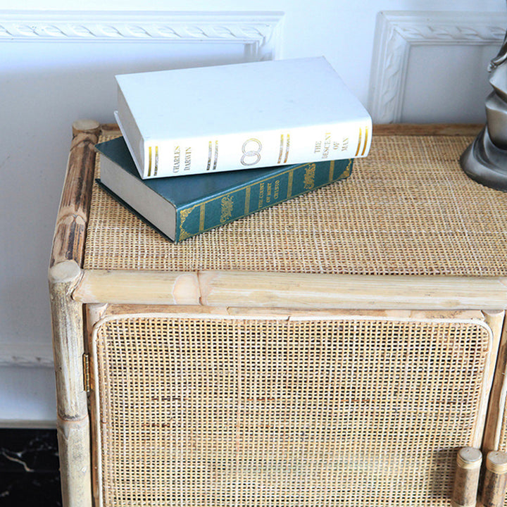 Meuble de rangement rectangulaire traditionnel chinois : rotin indonésien naturel et tressé à la main - buffet de rangement grande capacité pour salon 