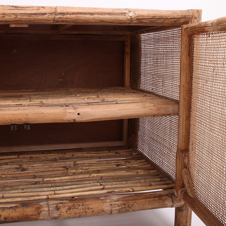 Meuble de rangement rectangulaire traditionnel chinois : rotin indonésien naturel et tressé à la main - buffet de rangement grande capacité pour salon 