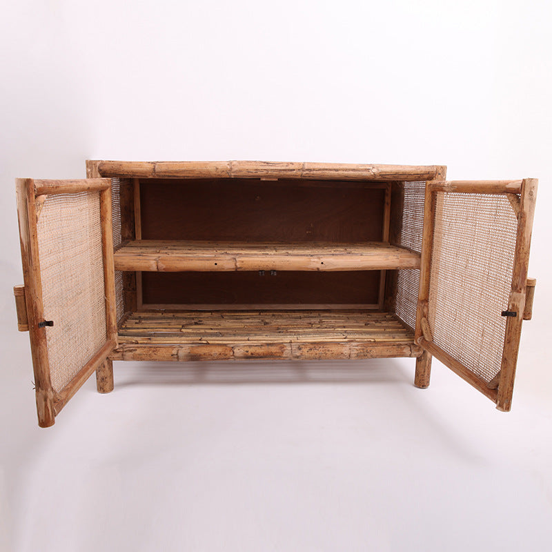 Meuble de rangement rectangulaire traditionnel chinois : rotin indonésien naturel et tressé à la main - buffet de rangement grande capacité pour salon 