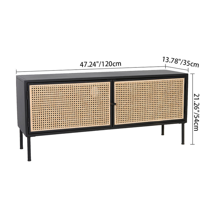 Armoire de rangement rectangulaire vintage traditionnelle en fer : rotin naturel indonésien et tissage à la main - buffet grande capacité à 1 porte pour salon 