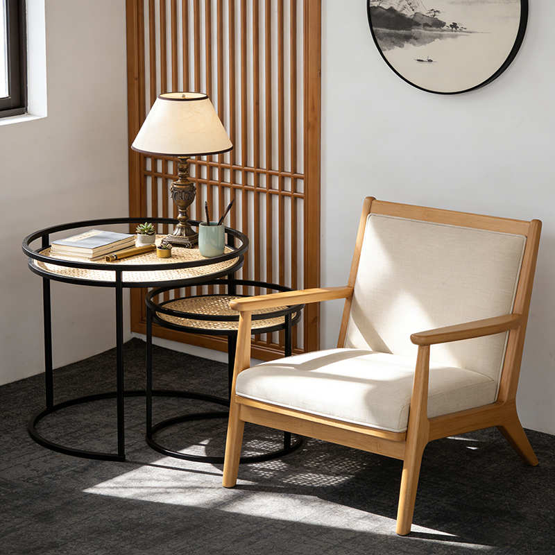 Moderner minimalistischer runder Eisentisch: Natürlicher indonesischer Rattan &amp; handgewebt - Doppel-Tisch-Set Beistelltisch für Wohnzimmer 