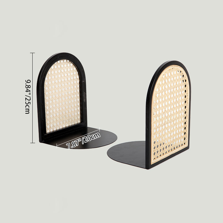 Traditional Vintage Half-Round Iron Bookshelf: Natural Indonesian Rattan &amp; Handwoven - Desk Storage Shelf For Study &amp; Bedroom