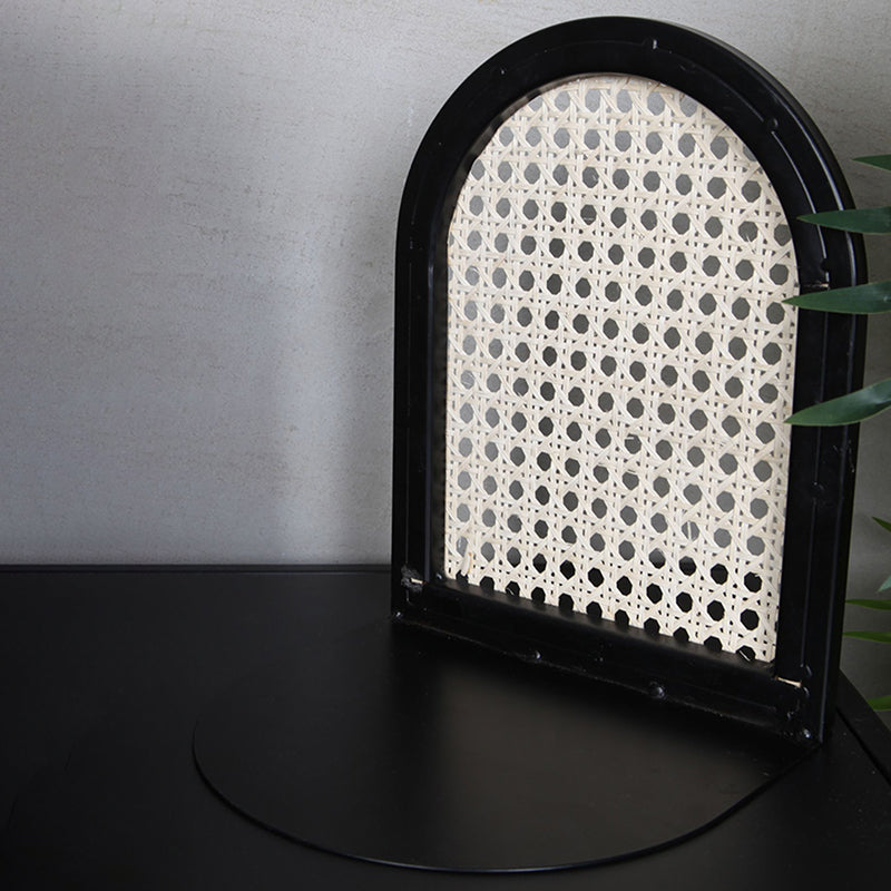 Traditional Vintage Half-Round Iron Bookshelf: Natural Indonesian Rattan &amp; Handwoven - Desk Storage Shelf For Study &amp; Bedroom