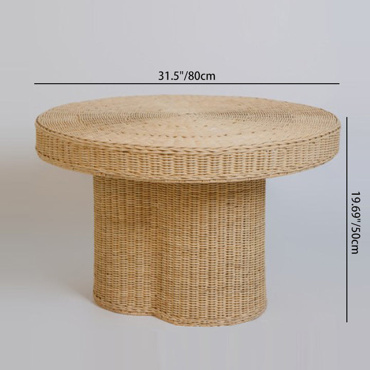 Table basse ronde scandinave contemporaine : rotin indonésien naturel et tressé à la main - table à thé couleur bois pour salon 