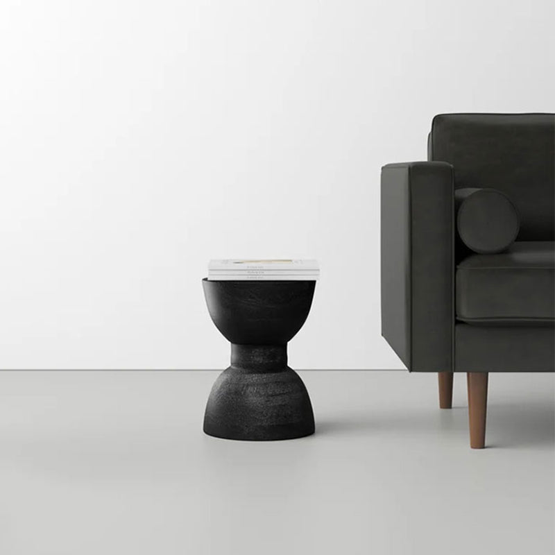 Zeitgenössischer skandinavischer runder Beistelltisch: Sanduhr-Design - Art Deco schwarzer Beistelltisch für das Wohnzimmer 