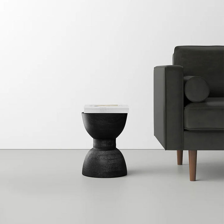 Zeitgenössischer skandinavischer runder Beistelltisch: Sanduhr-Design - Art Deco schwarzer Beistelltisch für das Wohnzimmer 